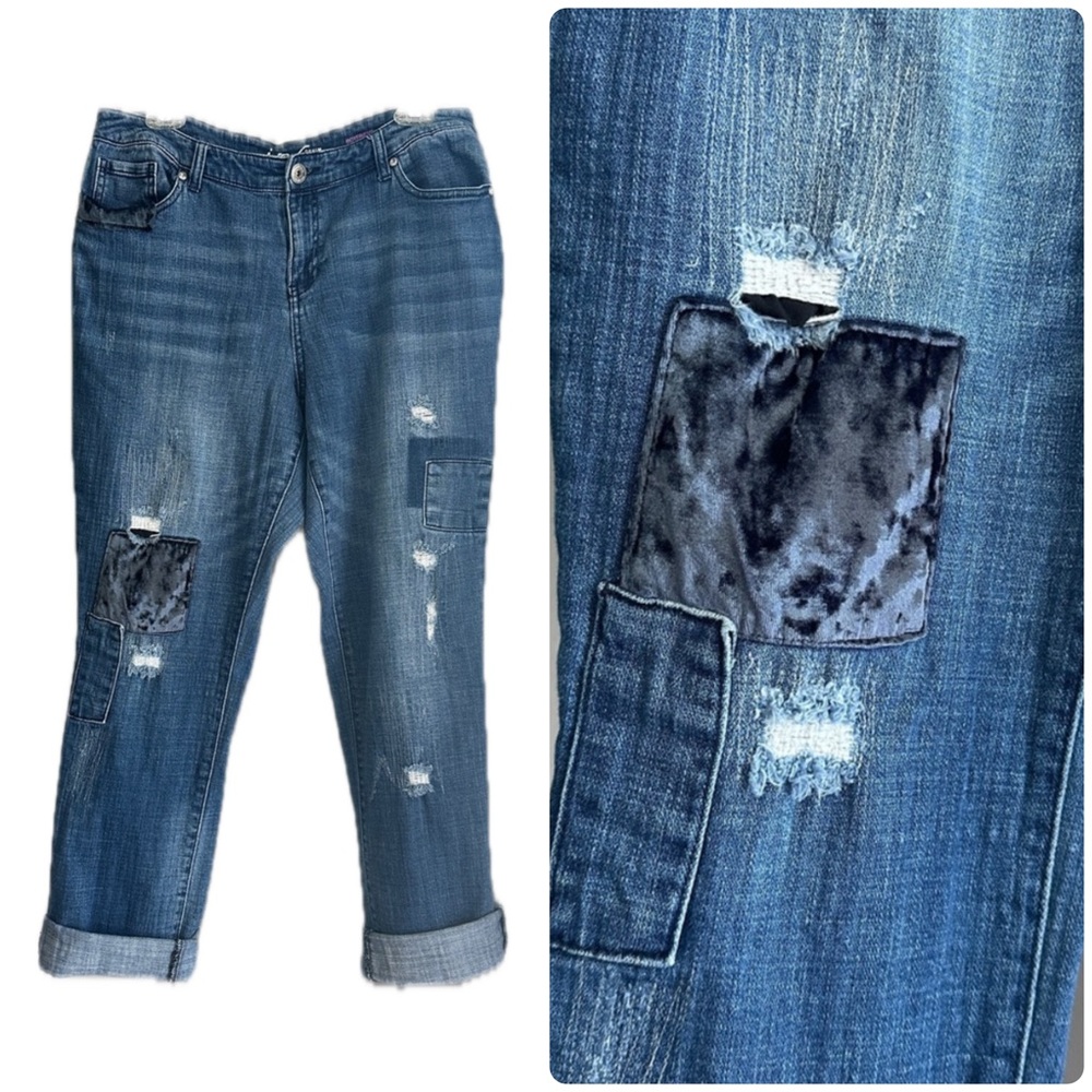 INC Patchwork Boyfriend Regular Fit Stretch Jeans High Rise 10